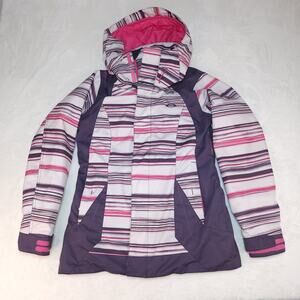 Oakley Winter Snowboarding Jacket Womens Small Purple Pink White Striped Ski
